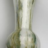 Vase in white opaline blown glass and green, yellow, blue polychrome shades