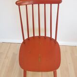 Vintage Coral Red Dining Chair: Ilmari Tapiovaara Style, Stol Kamnik 1960s