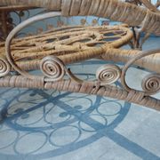 Large Peacock-French Riviera coffee table in rattan, bamboo, glass, vintage.