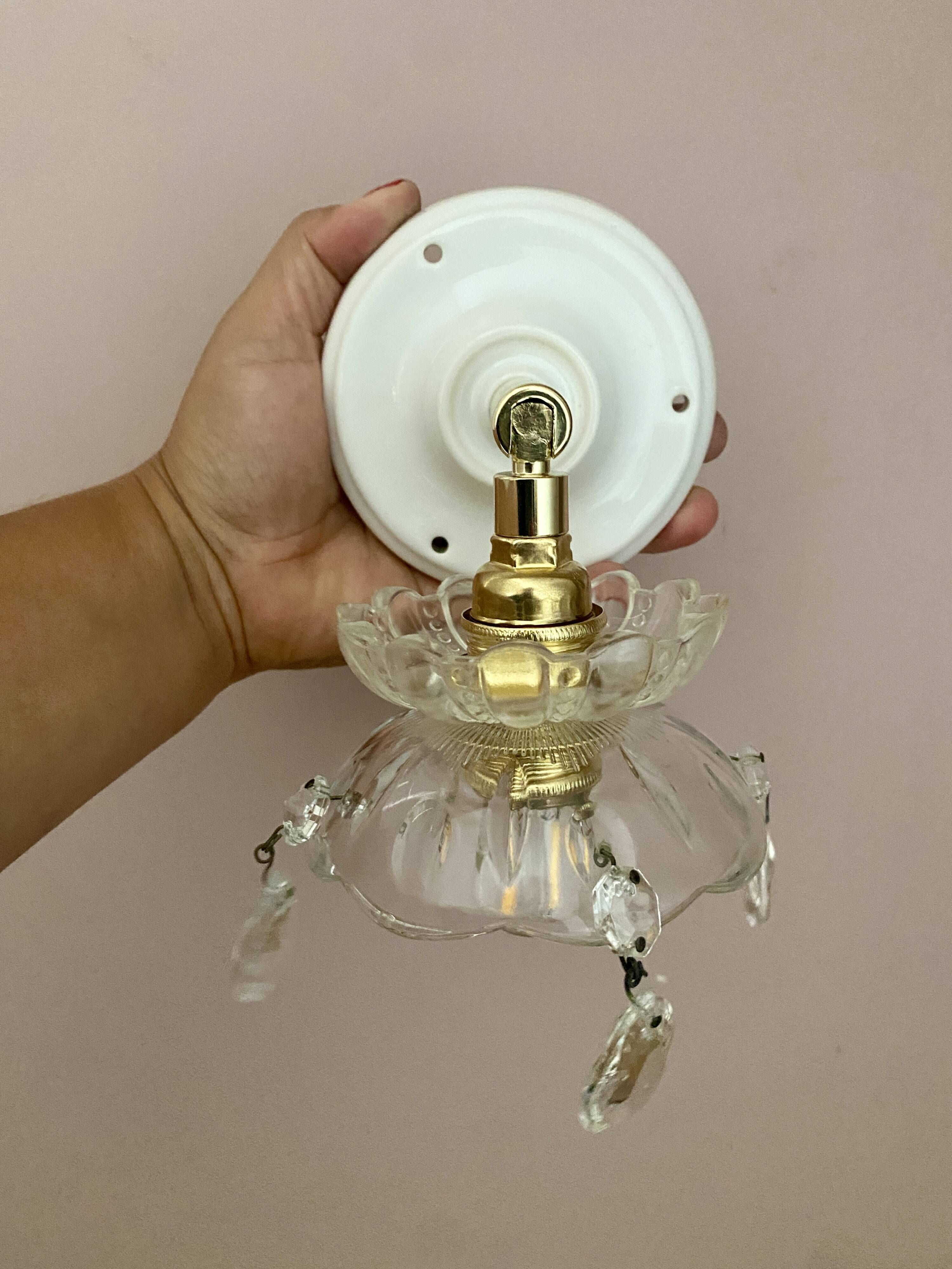 Vintage glass lampshade wall lamp with antique tassels