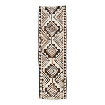 3x10 Brown Beige Persian Kilim Runner Rug, 97x324Cm