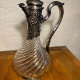 Carafe aiguière en cristal et argent vers 1890