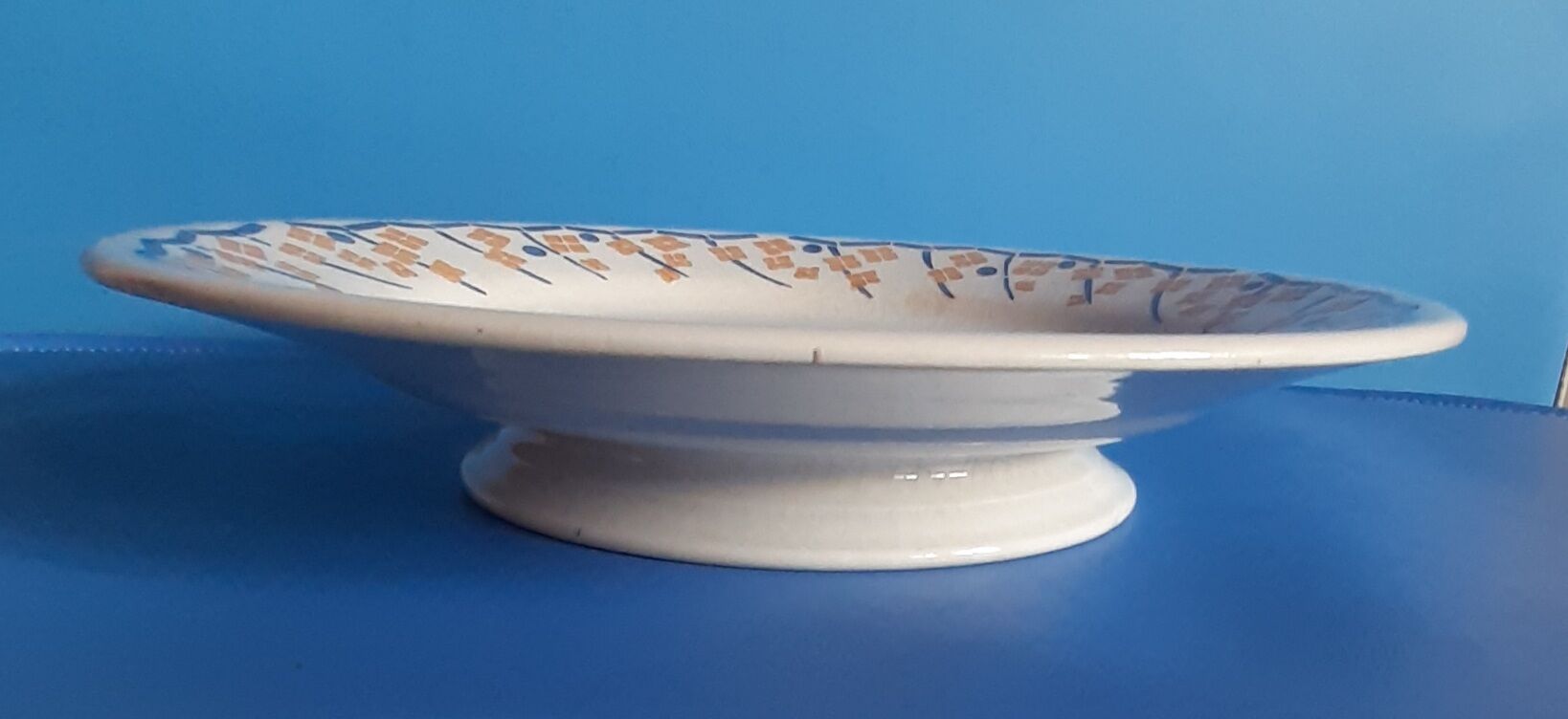 Compotier - piedouche - cake dish - ceramic hb cm - yellow and royal blue