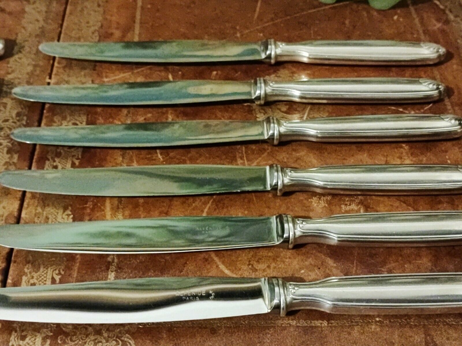Set of 12 silver metal knives brand Alfénide with their case