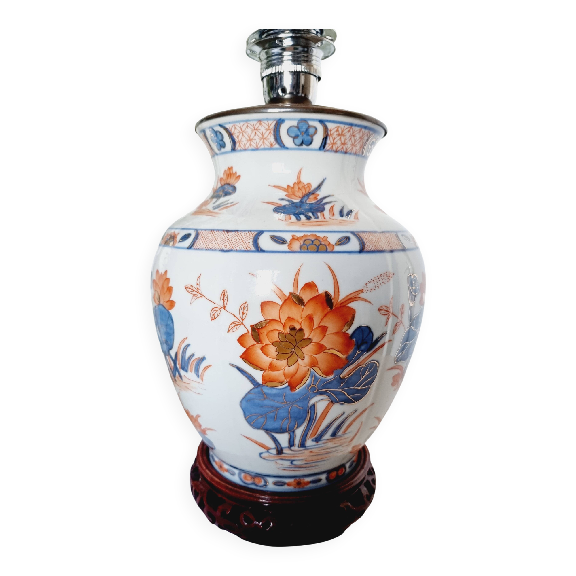 Hand-painted porcelain table lamp, Chinese Imari style.