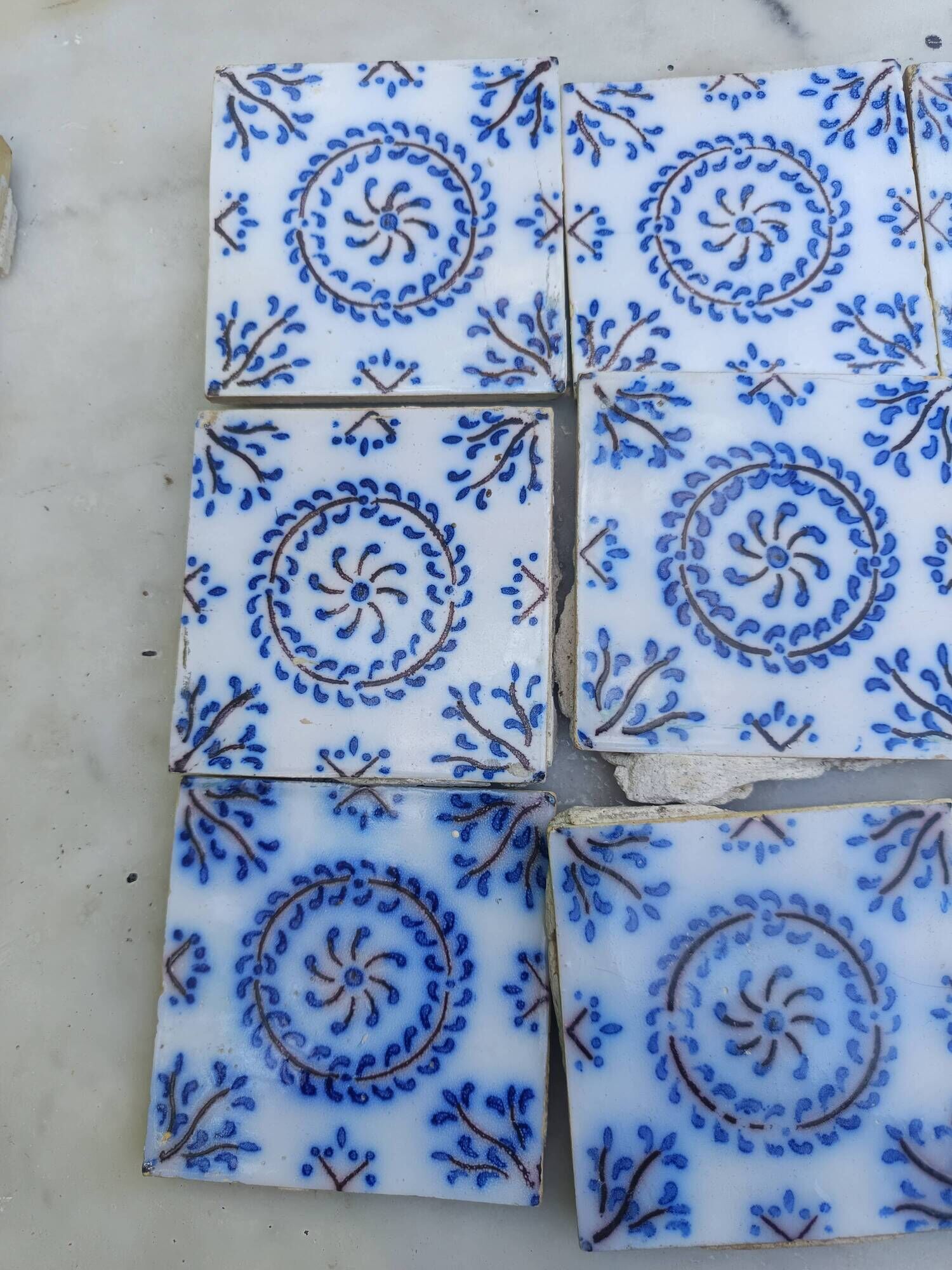 17 old tiles from Desvres Fourmaintraux-Courquin – 11 × 11 cm 19th century