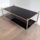 Neoclassical style coffee table in bronze and brass with double black lacquered glass tops from Maison Baguès