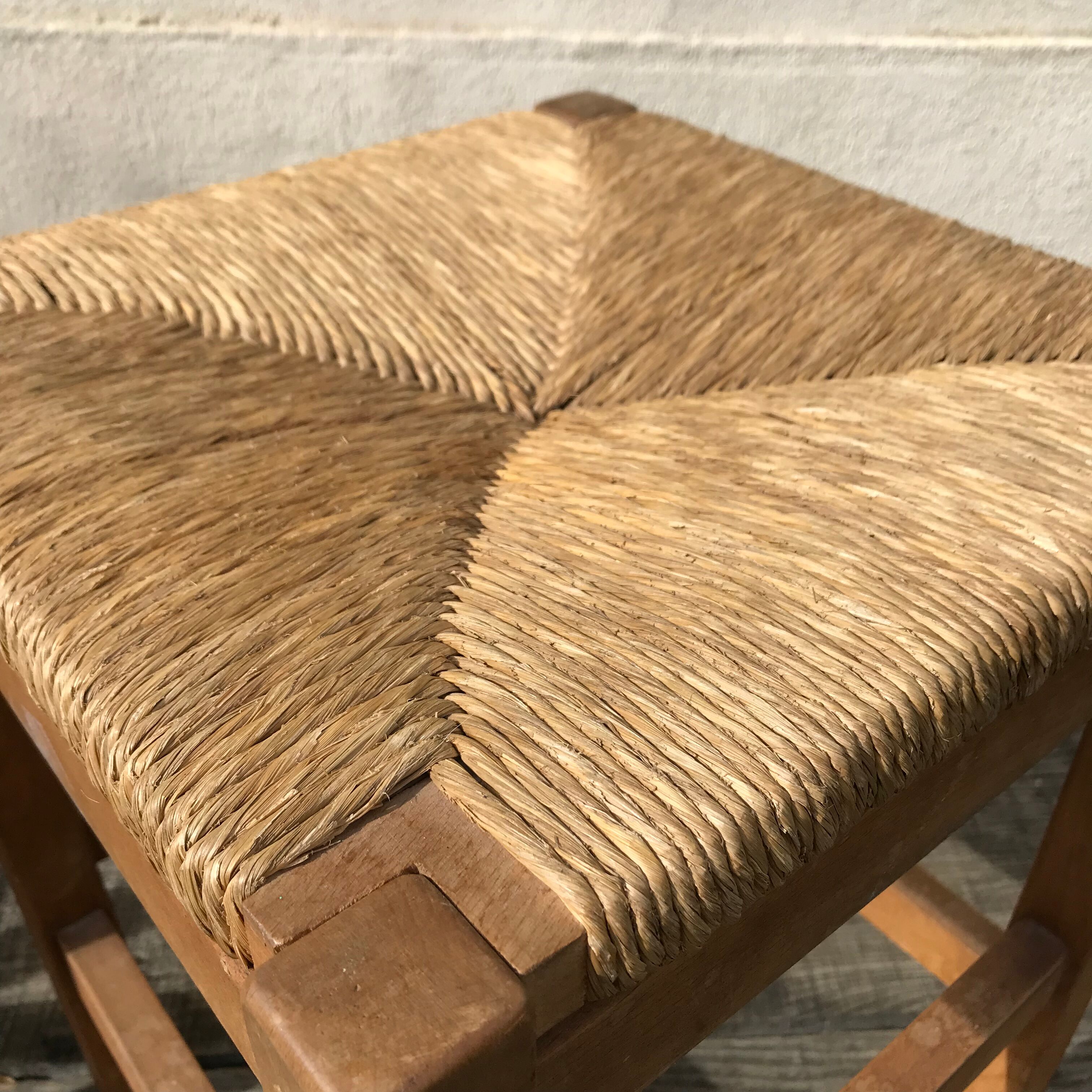 Pair of vintage beech stools seated mulched