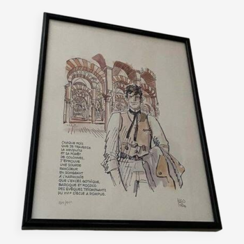 Framed lithograph "Corto Maltese - La Mesquita" by Hugo Pratt. Signed and numbered 509/999. 1989