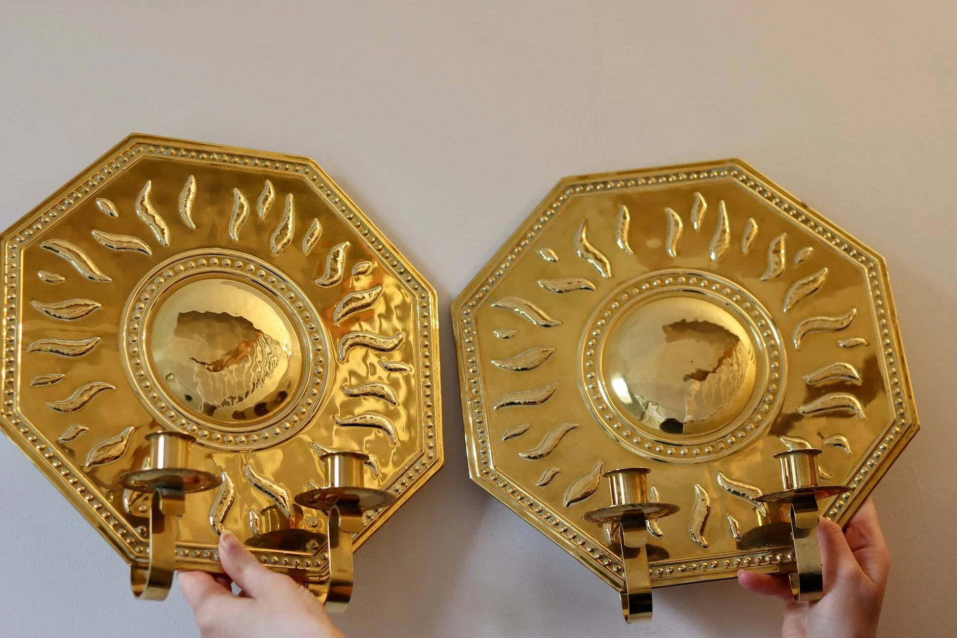 Pair of mid-century brass Swedish sconces by Torbjörn, tested