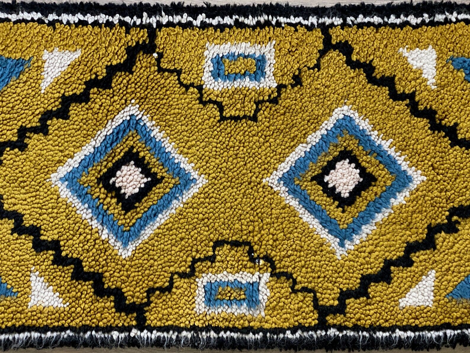 Vintage ocher yellow wool Smyrna carpet / rug