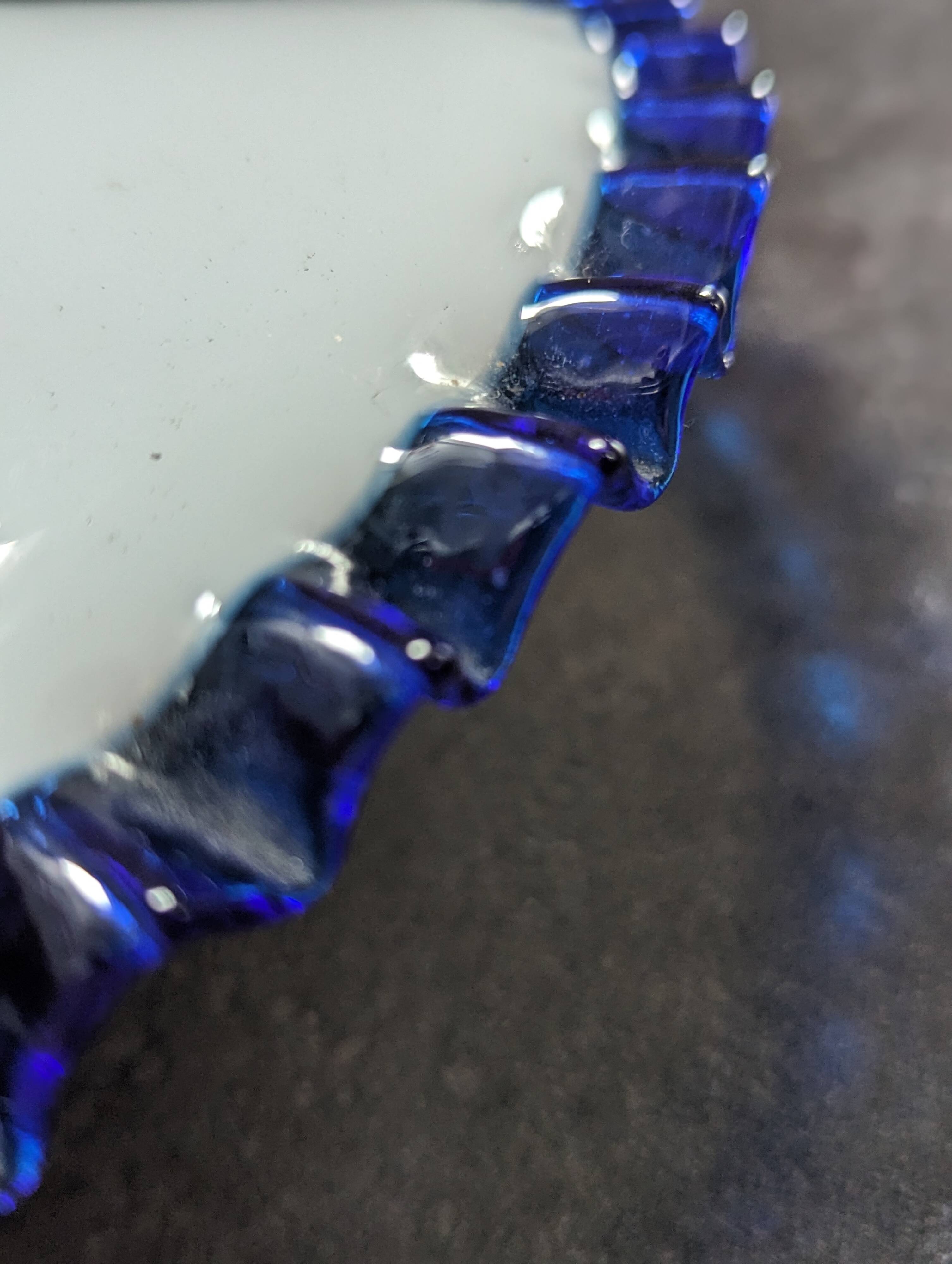 Hanging lampshade opaline serrated white/petrol blue art deco Ø24