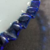 Hanging lampshade opaline serrated white/petrol blue art deco Ø24