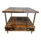 Aldo Tura side table in hazel brown tones with brass legs and bottom drawer