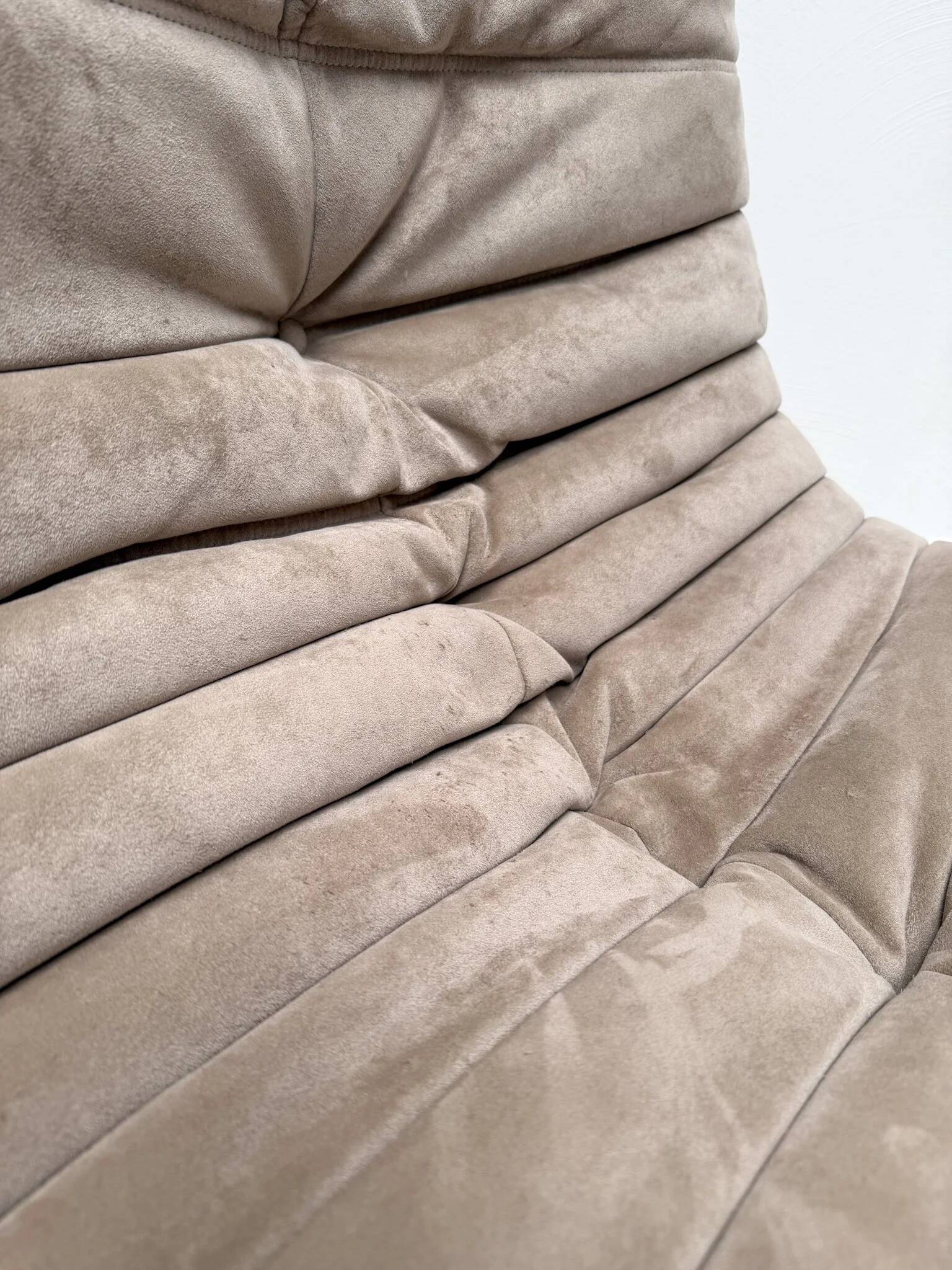 1990s vintage original taupe Alcantara Togo 2-seater by Michel Ducaroy for Ligne Roset