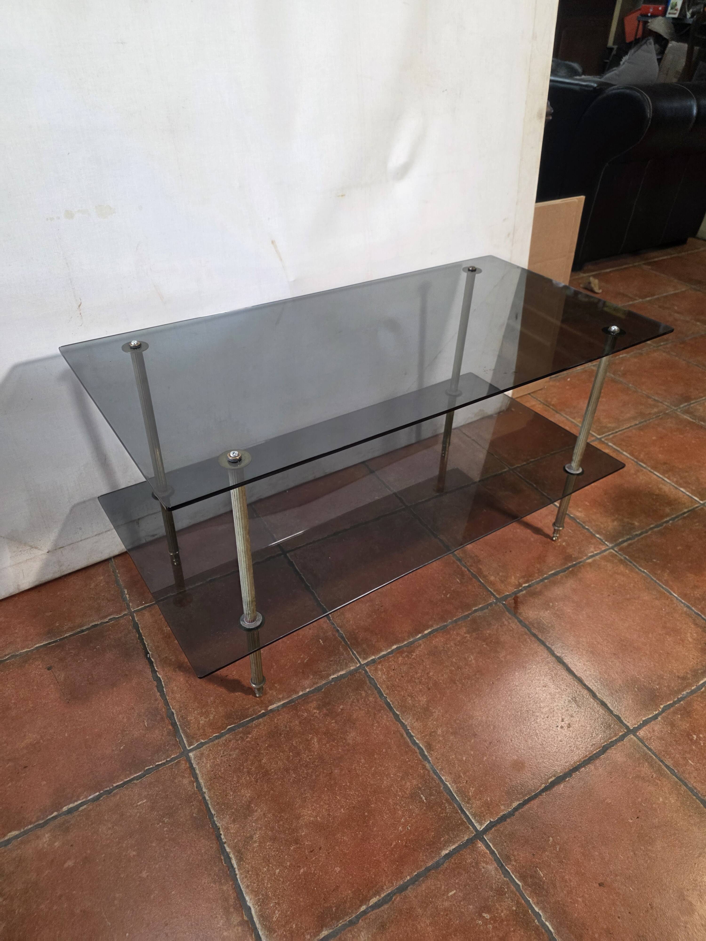 Smoked glass and brass coffee table from the 1970s.