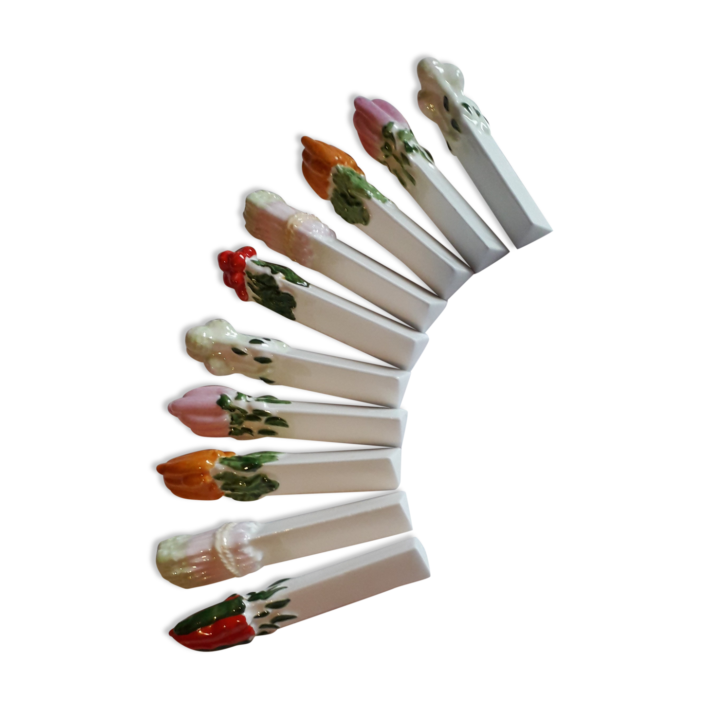 A set of 10 porcelain knife holders decorated "vegetables"