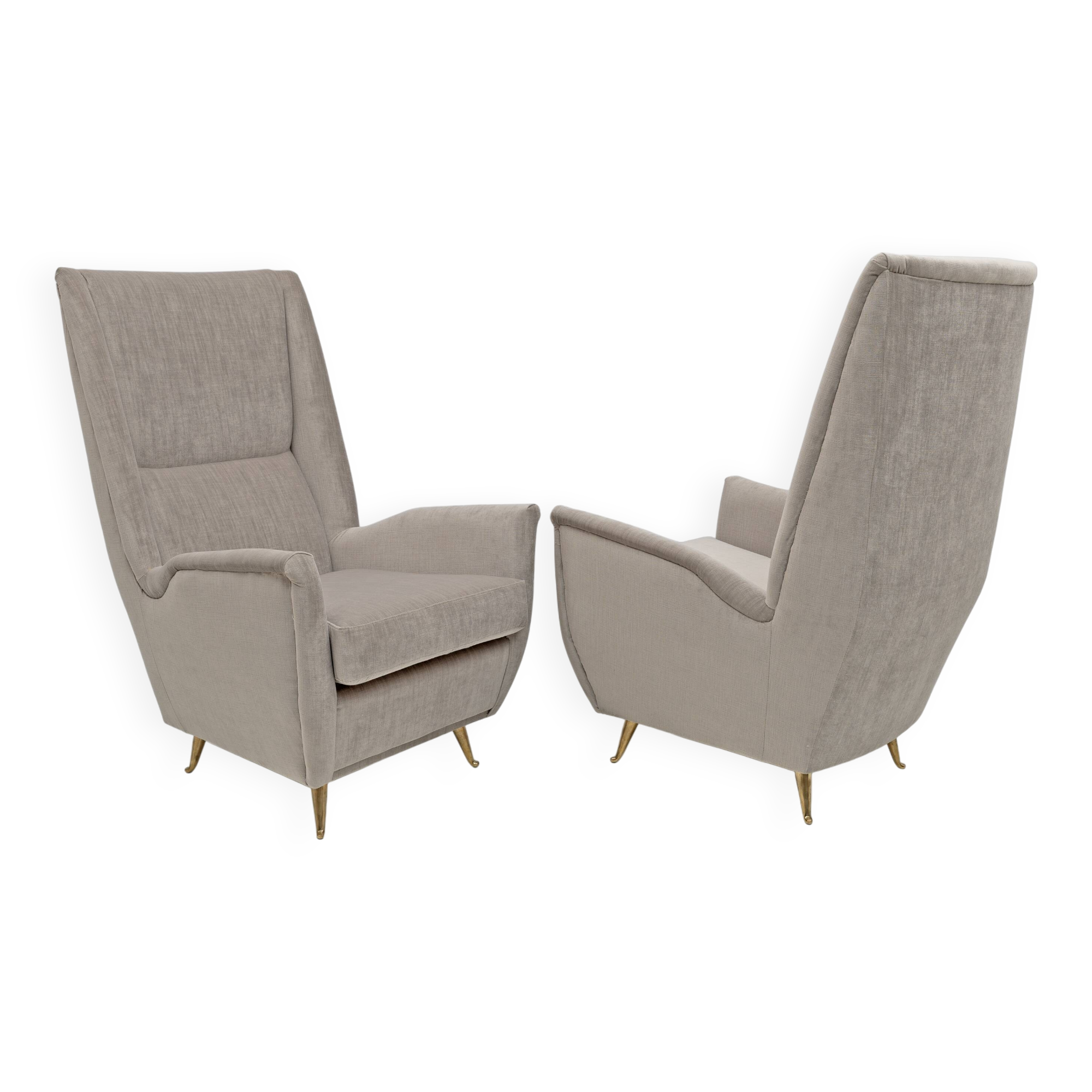 Pair of Mid-Century Modern Velvet High Back Armchairs by Isa, 195