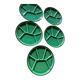 Many glazed stoneware plates with compartments.