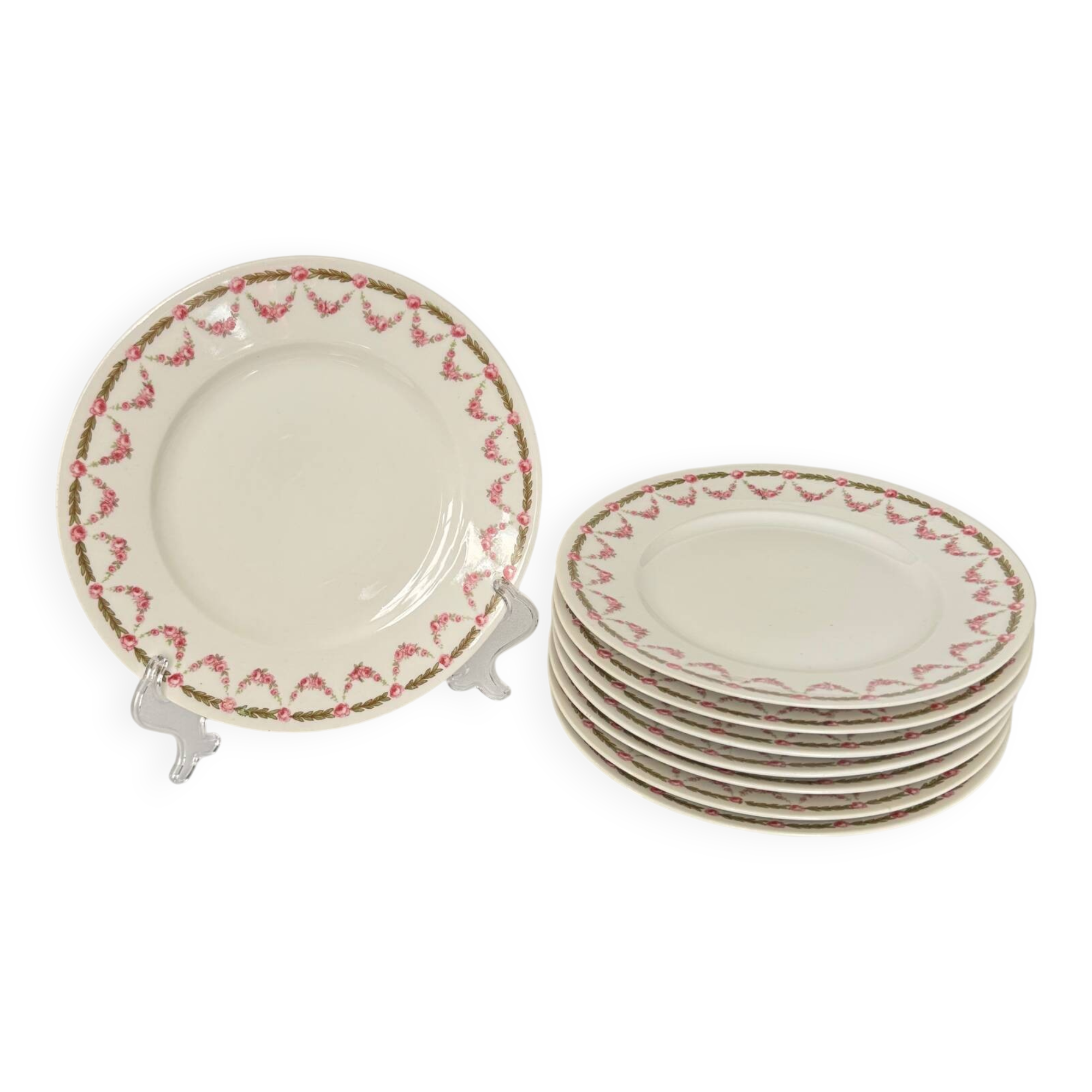 Set of 6 dessert plates | Bernardaud | Garland of roses