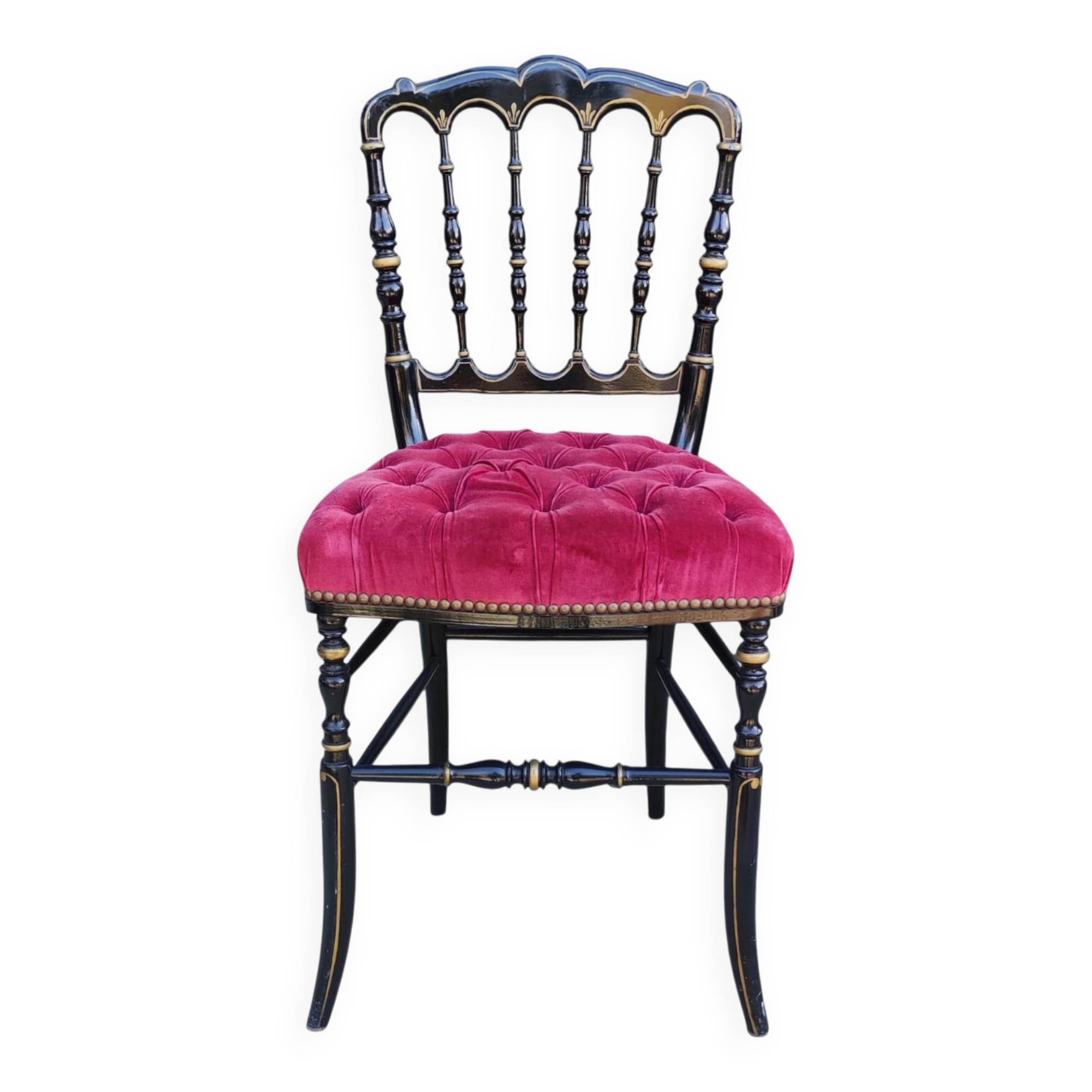 Antique Napoleon III chair in red velvet with upholstery