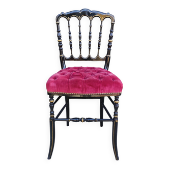 Ancienne chaise Napoléon III velours rouge capitonné