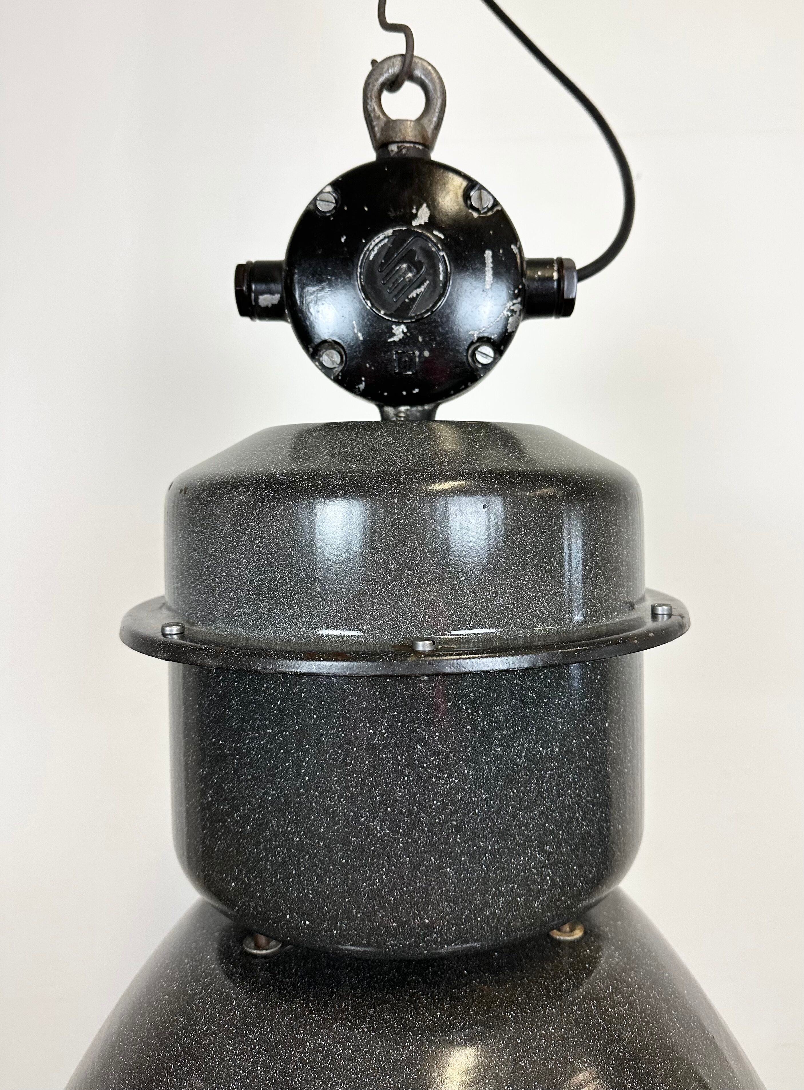 Dark grey enamel industrial factory lamp from elektrosvit, 1960s