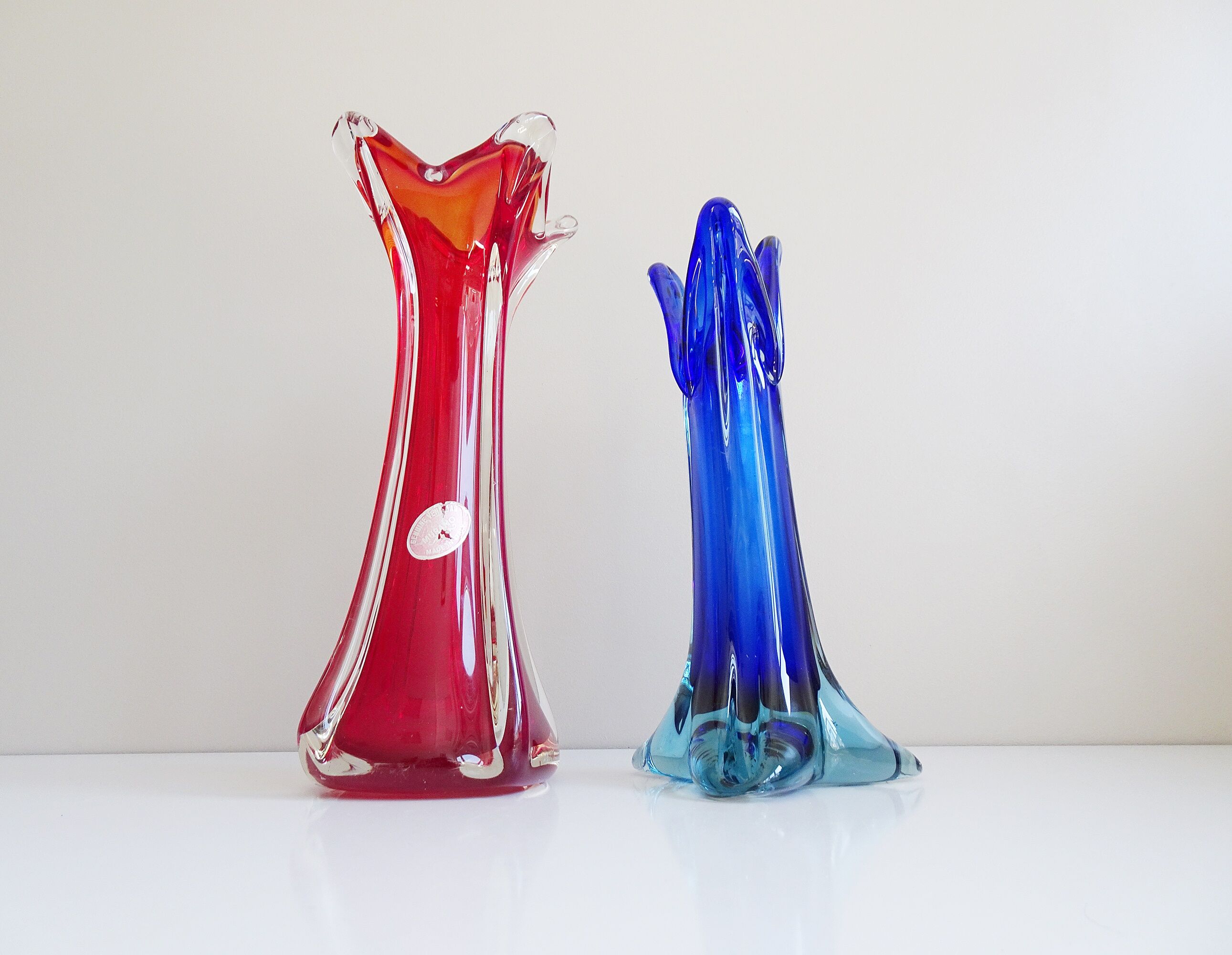 Murano glass vases red and blue