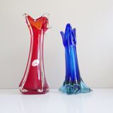 Murano glass vases red and blue