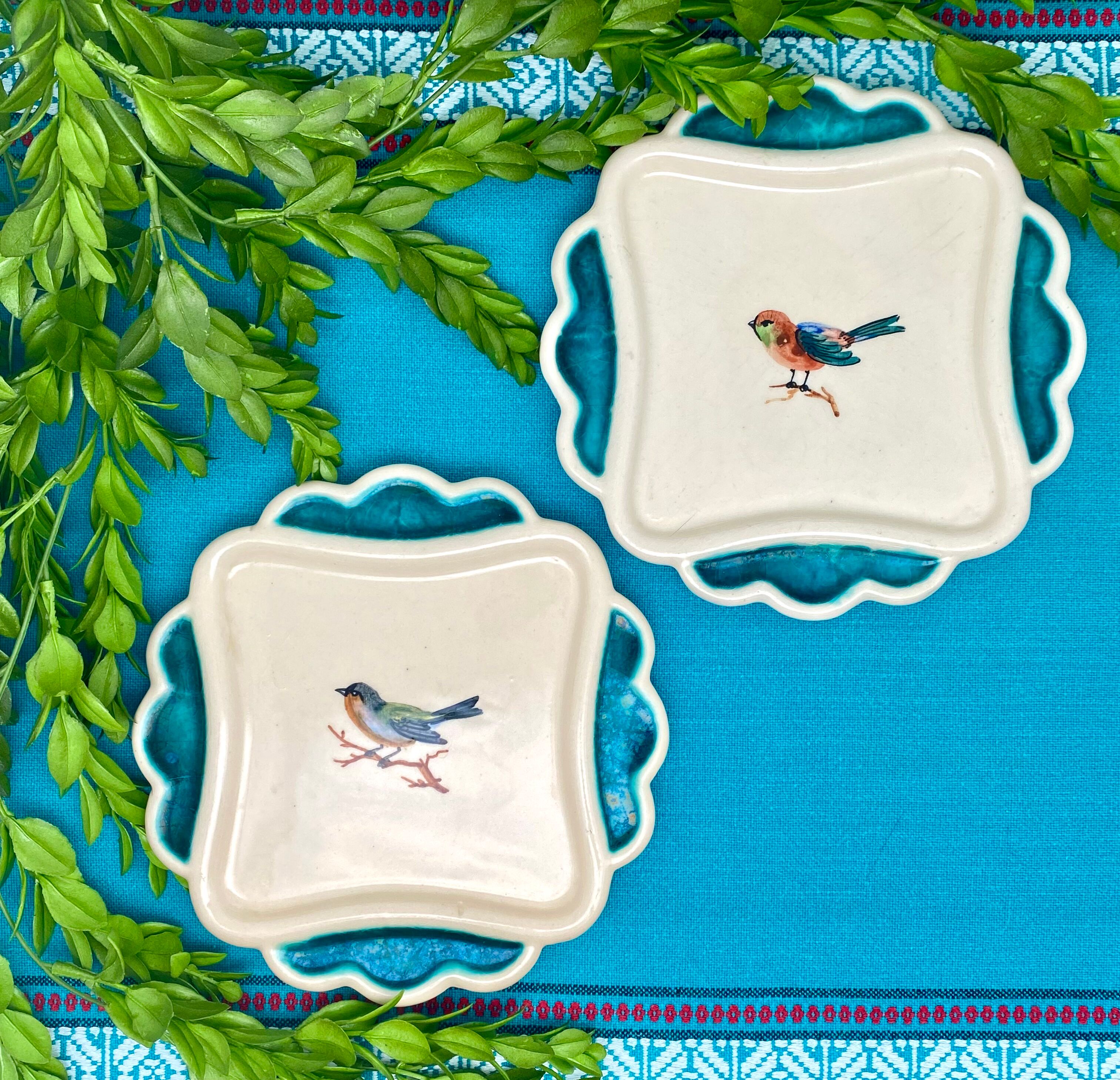 Dessert service in Petits Oiseaux slip, 9 plates