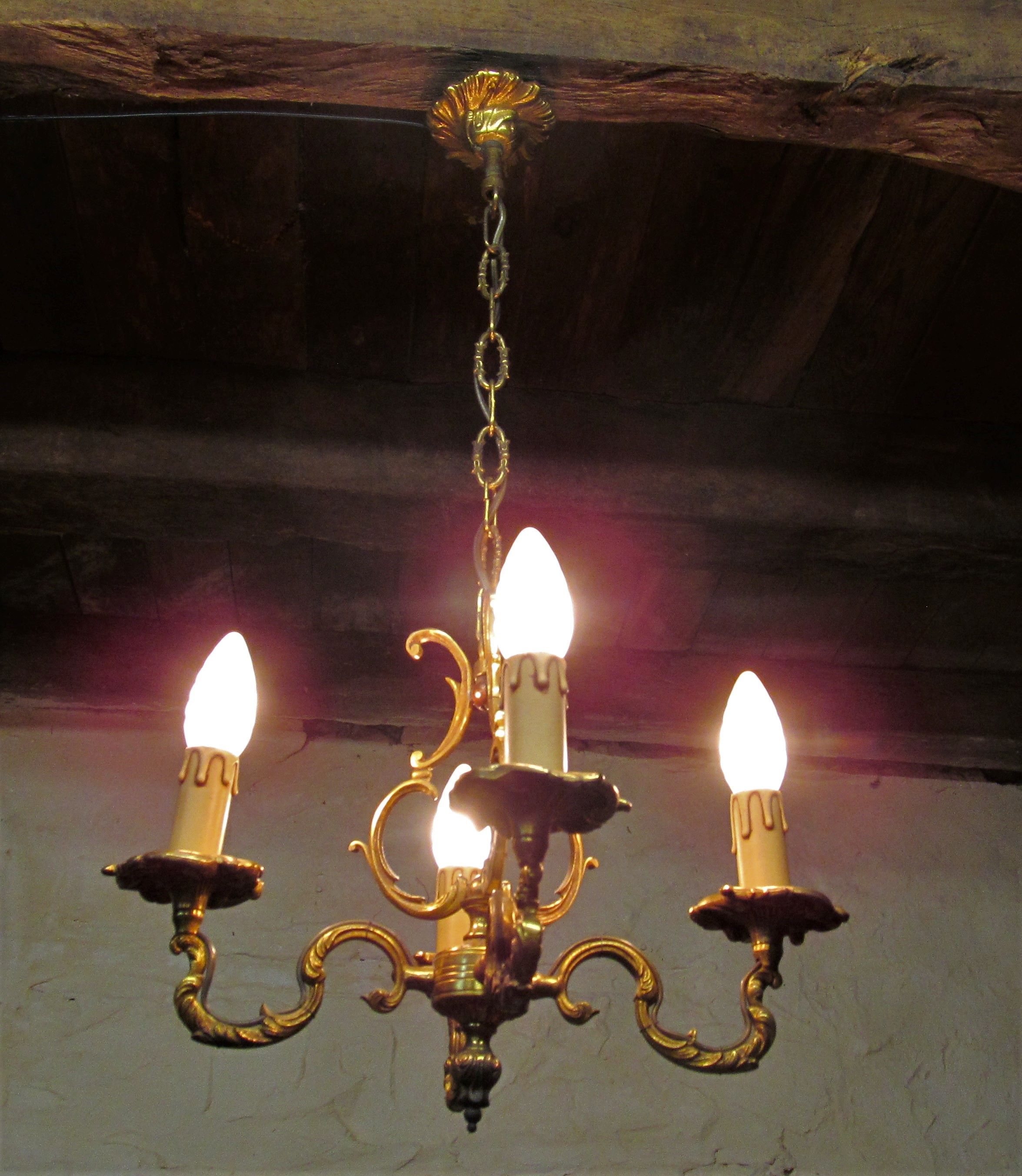 French vintage 4 branch bronze birdcage chandelier 5 arm ceiling fixture light chandelier FAL mfg