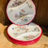 Set of 6 compartmentalized plates Longwy hand painted