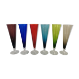 6 vintage Murano glass champagne flutes from the 60s