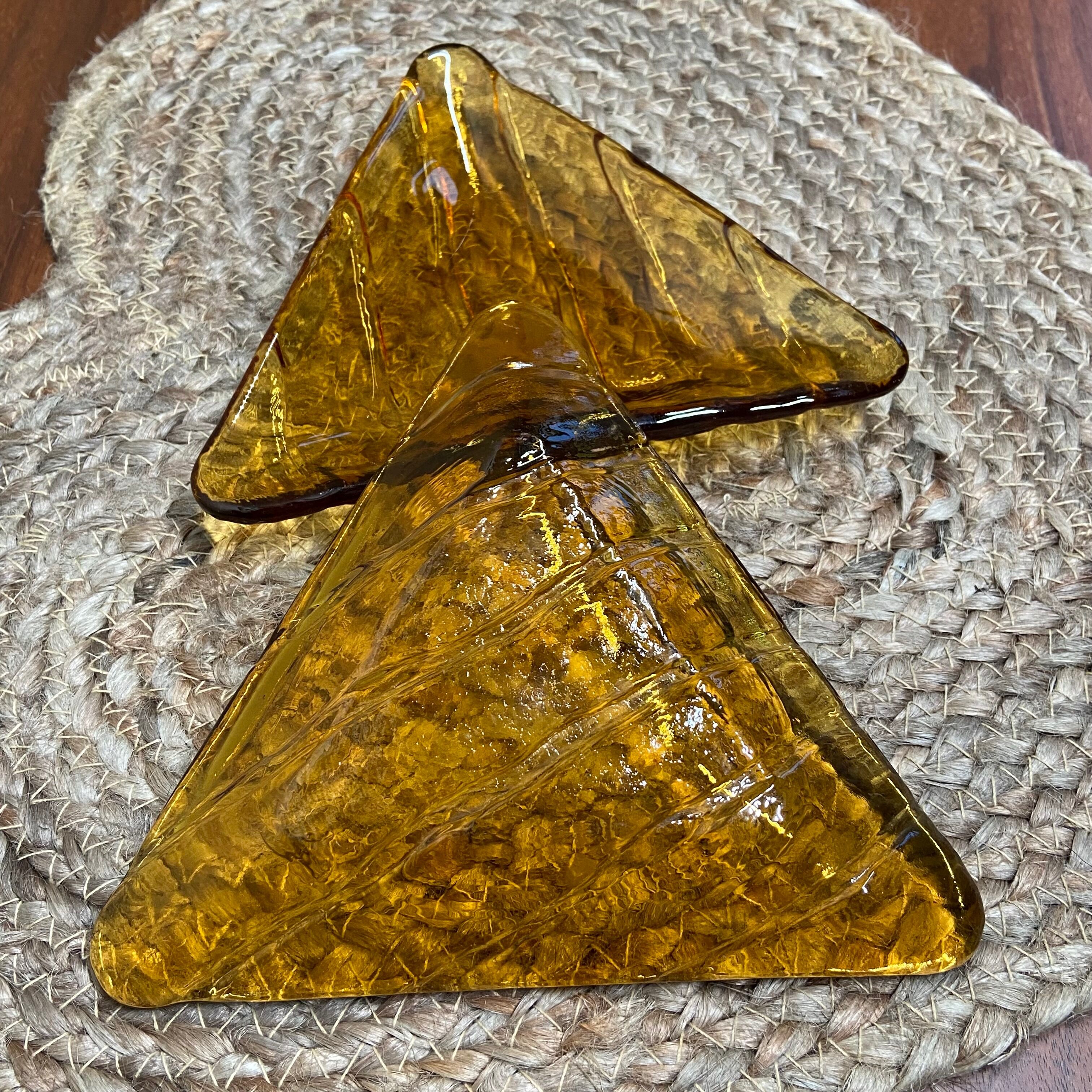 Set of 2 amber glass raviers