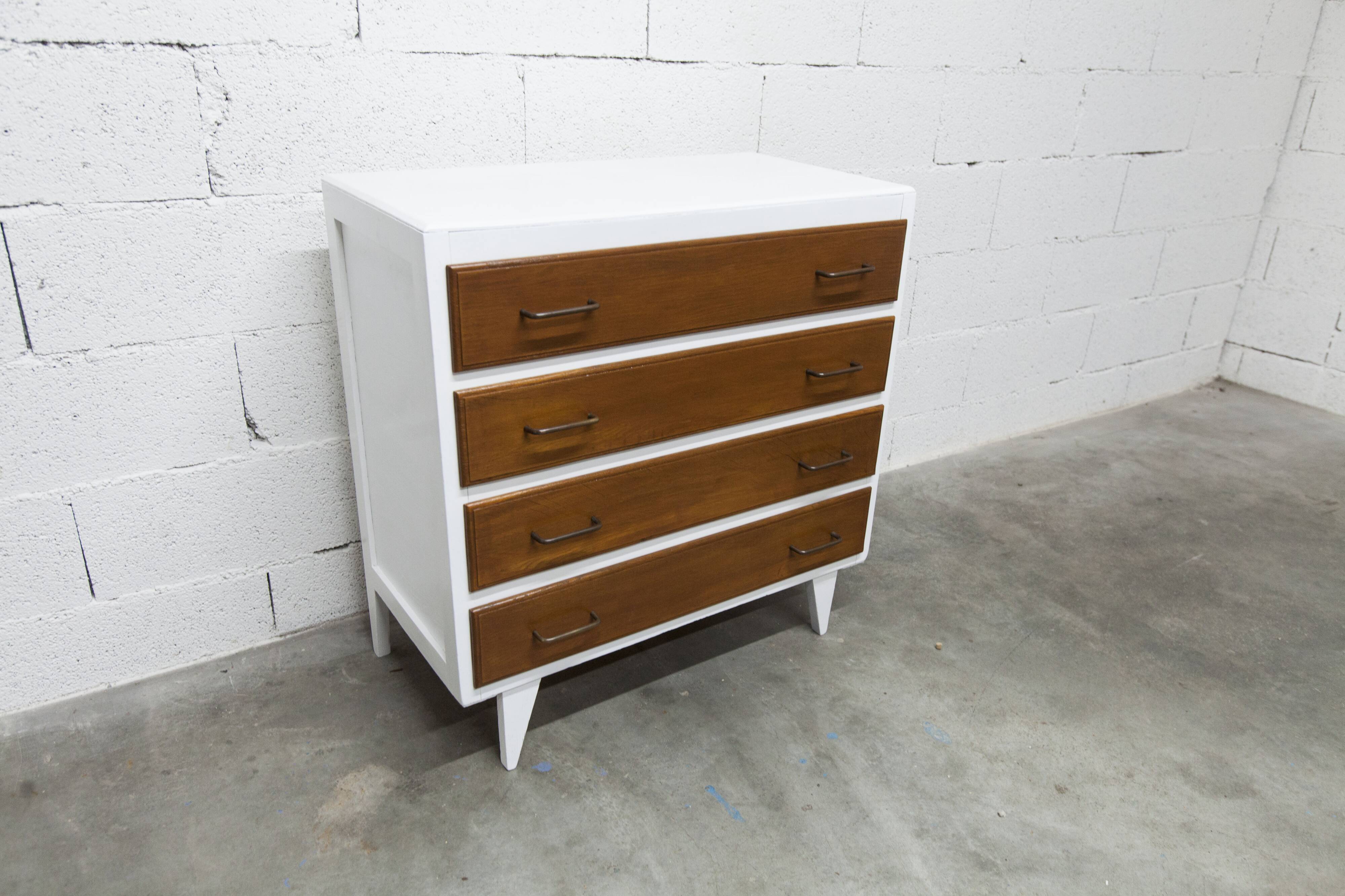 1960s chest of drawers with splayed legs and 4 drawers, refurbished