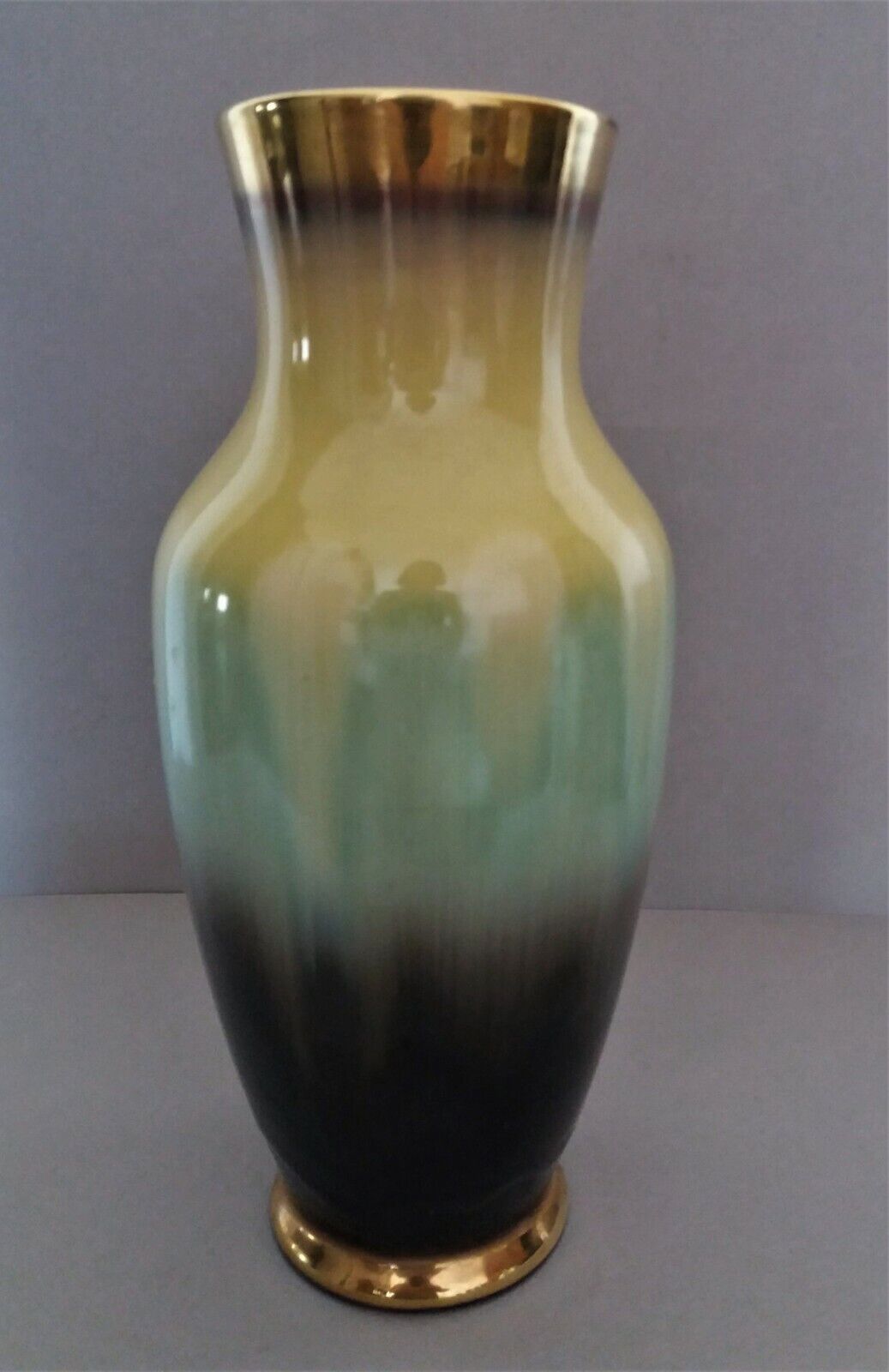 Vintage earthenware vase gold border marked Germany