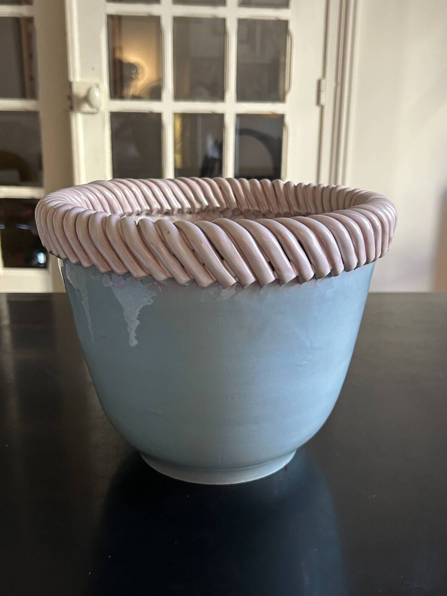 important vintage woven ceramic pot