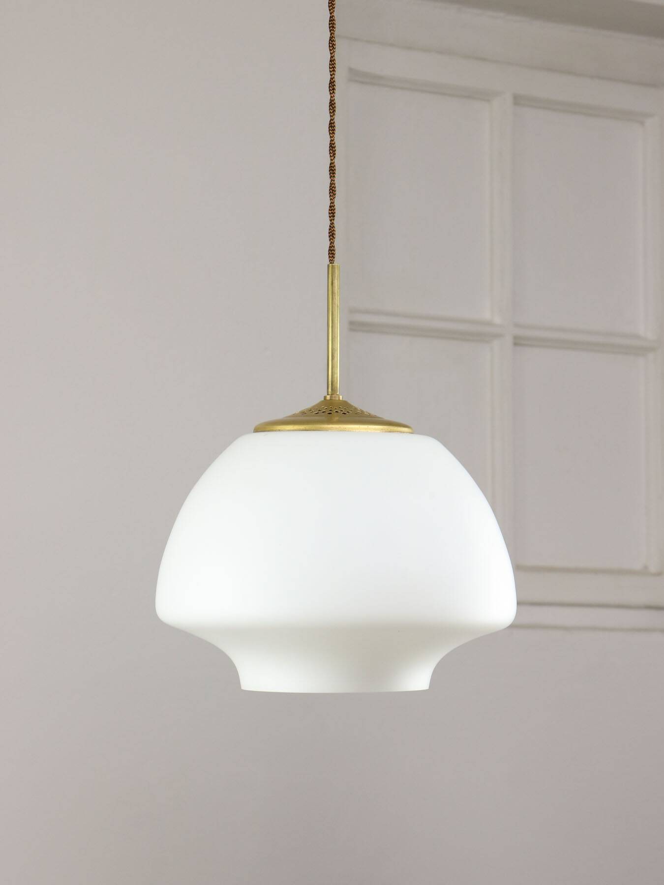 Mid-Century Modern Italian Opaline Glass and Brass Pendant Lamp