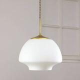 Mid-Century Modern Italian Opaline Glass and Brass Pendant Lamp