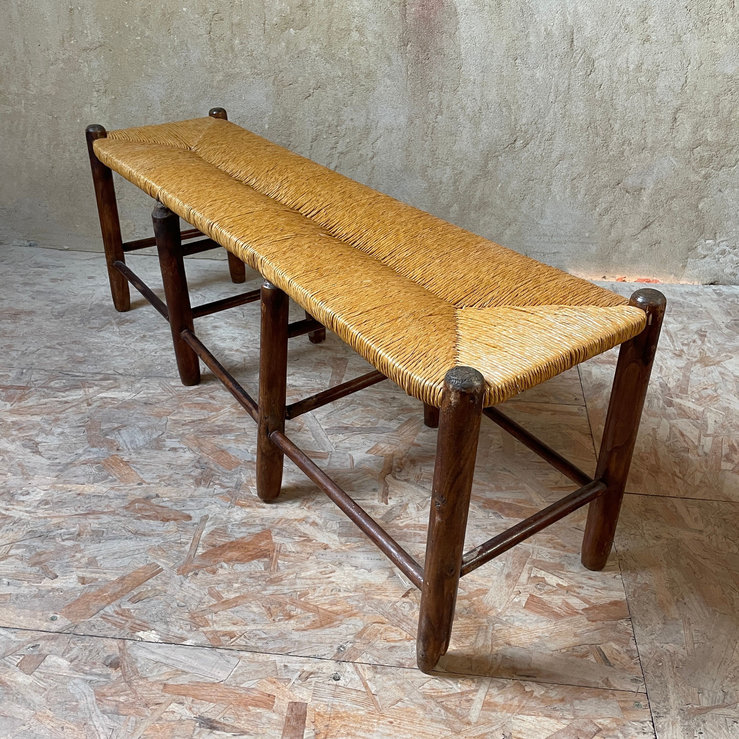 Rustic wood and straw bench