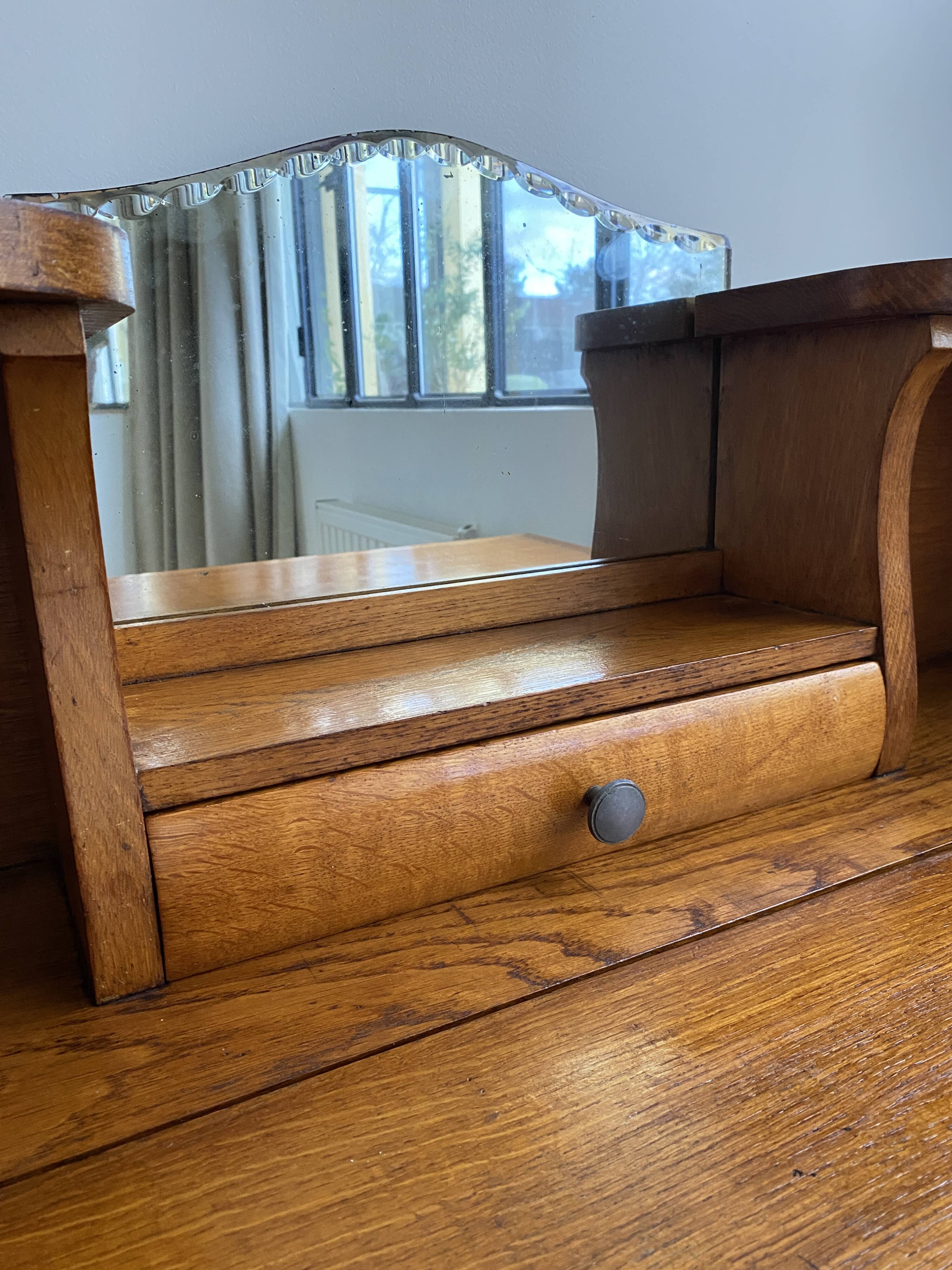 Wooden console table / vintage folding desk with mirror and small drawer
