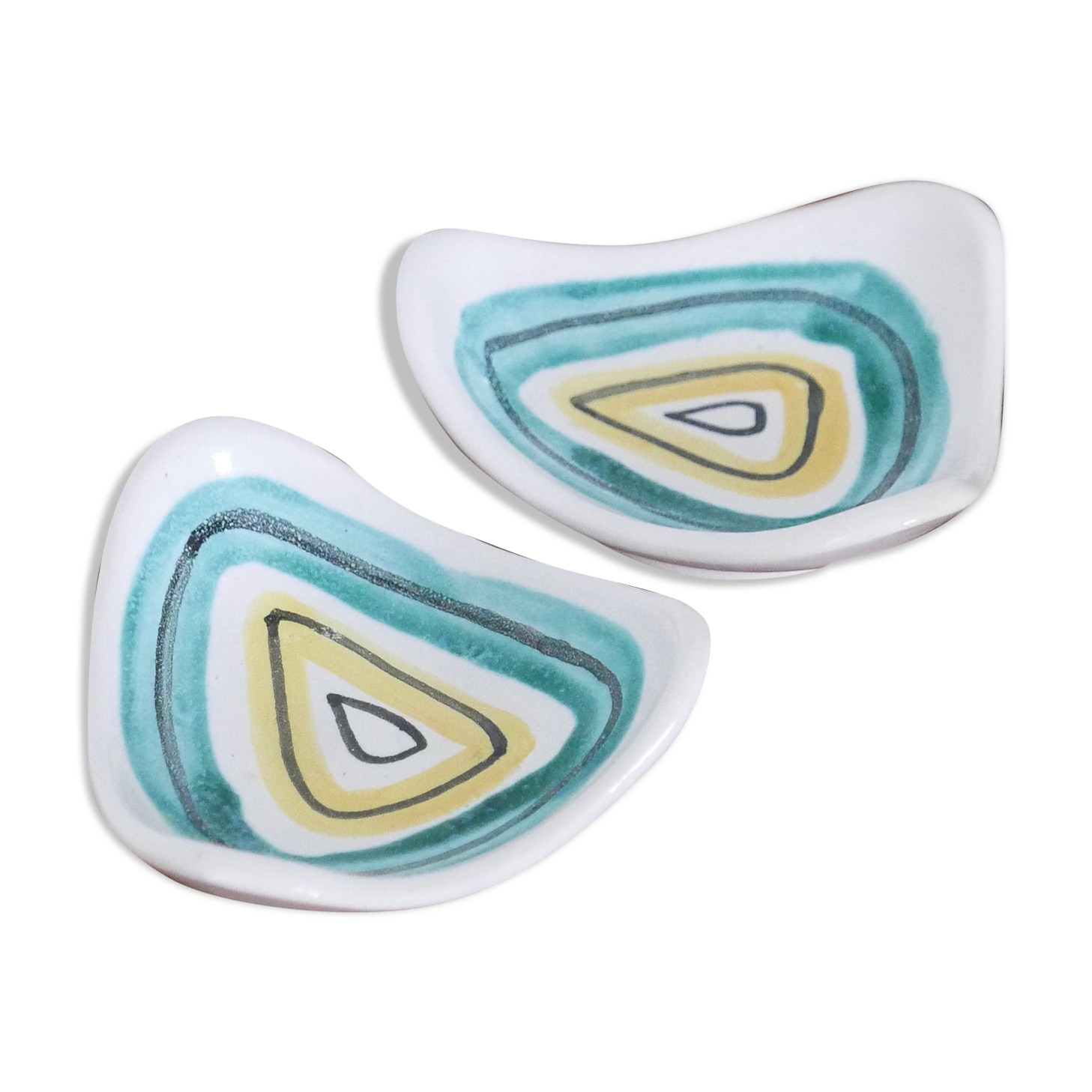 Pair of ceramic cups, abstract décor, 50s