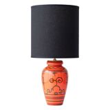 Ceramic table lamp Dutch Orange Gouda “Tokio”, 1970s, black linen shade