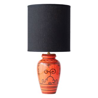 Ceramic table lamp Dutch Orange Gouda “Tokio”, 1970s, black linen shade