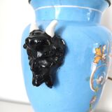 Lamp foot blue vase heads of fauna