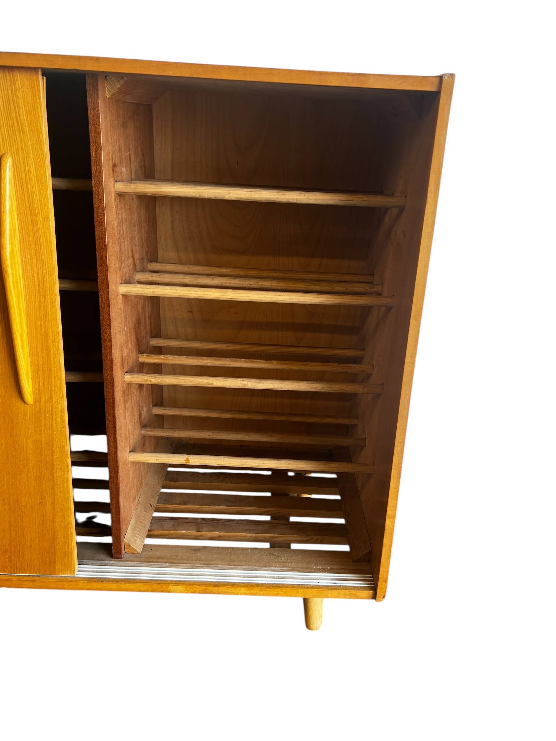 Vintage wooden shoe cabinet with sliding doors
