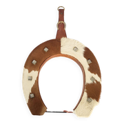 Vintage 1970s cowhide horseshoe mirror