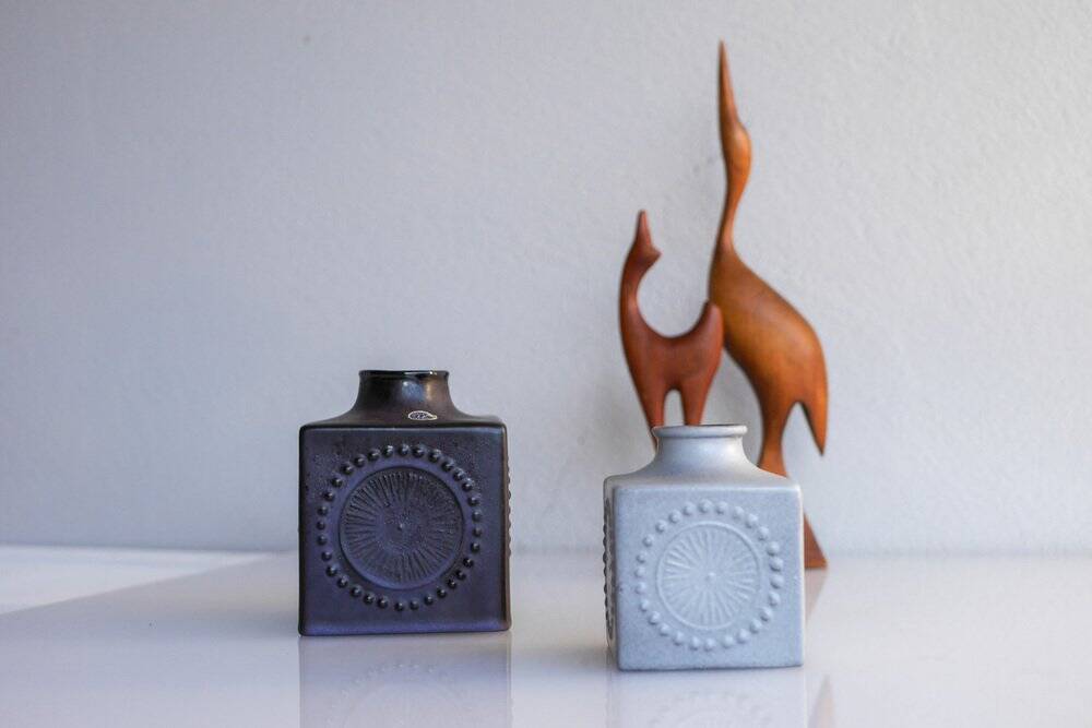 Mid-century Scandinavian modern art pottery vases in ceramic by Göran Andersson for Upsala Ekeby, Sweden, 1970s, set of 2