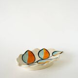 Ceramic catchall, leaf shape, orange and blue, psychedelic, 1970.