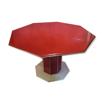 Burgundy and brass octagonal table